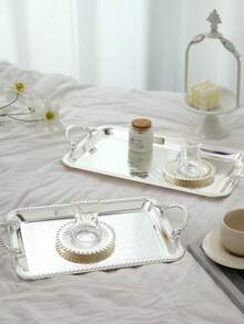 1/2/3 Stücke luxuriöses hochwertiges versilbertes Eisenblech, dekoriert mit exquisiten geschnitzten Mustern - elegantes multifunktionales Dekorationstablett, geeignet für Nachmittagstee, Familientreffen, Partys, Hotelempfang und Hochzeitsdekoration Zuhause - Verschiedenfarbig - Übersicht 9