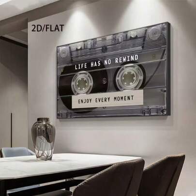 1 Pc, Frameless, Canvas Printed Art, Niche Art, "Life Has No Repeat, Enjoy Every Moment" Tape Pattern, Modern Retro Art Style, Decor For Hallway, Office, Living Room, Bedroom, Sofa Background, Replaceable Canvas, Max Size 90*130cm, Wooden Magnetic Hanging Scroll (With Simple Wooden Hanging Scroll), Art Gift, Home Decor