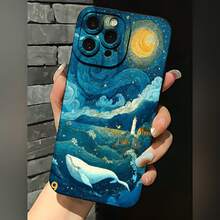 2026 nueva funda de teléfono esmerilada, funda de teléfono con estampado de ballena y castillo de noche estrellada para  17 15 Pro Max  17 14 Pro  17 13  Galaxy S23 S22 S21 funda de protección para teléfono funda de pareja regalo para novio novia regalo de vacaciones - Blanco antiguo - Ver 3
