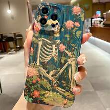 2026 nueva funda de teléfono esmerilada, funda de teléfono con patrón de esqueleto y flores para  17 15 Pro Max  17 14 Pro  17 13  Galaxy S23 S22 S21 funda de teléfono funda de pareja regalo para novio novia regalo de vacaciones - Azul Klein - Ver 7