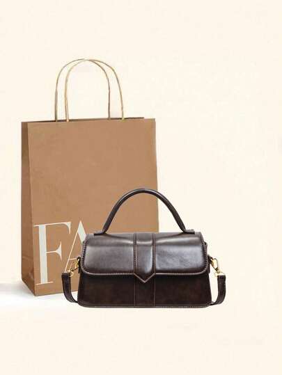 Vintage Brown Mini Handbag, Structured 3-Layer Crossbody Bag, Minimalist Square Purse With Flap Magnetic Snap Closure, Stylish And Versatile For Daily Use, Dating, Shopping