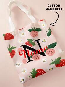 1pc Kids Customizable Name/Text Cute Fruit Pattern Printed Casual Tote Bag Shoulder Bag Shopping Bag, Reusable Fashion Backpack Multi-Function Shoulder Bag Shopping Bag - Multicolor - View 10