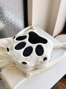 新款可爱猫爪卡通毛绒背包，个性化女孩单肩包，甜美女士大容量背包，生日礼物 - 黑與白 - 查看 9