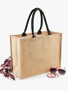 1个黄麻帆布礼品包装袋，可重复使用的手提袋，适用于日常旅行、收纳、购物，也适用于婚礼、万圣节、派对、节日、绘画、送礼、返校、情人节等场合。 - 彩色 - 查看 2