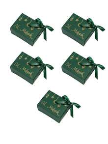 5pcs Eid Mubarak Luxury Gift Boxes, Gold Intricate Lantern/Moon/Star Print, Assorted Finishes (Metallic/Matte) & Colors, Great For Eid Ceremonies, Islamic Wedding Favors, High-End Festival Gifts & Sophisticated Cultural Packaging - 9x7x4cm - View 12