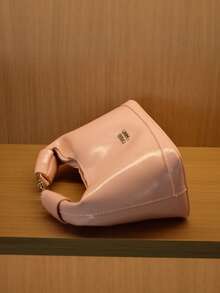New Fashion Solid Color Clown PU Waterproof Handbag, Letter Graphic Decor, Zipper Closure, Square Tote Bag, Burgundy Handbag, Pendant Decor, Adjustable Shoulder Strap, Suitable For Shopping - Baby Pink - View 6