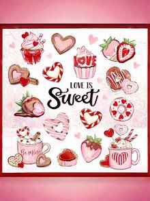 4片装情人节主题窗贴 - 4片甜点图案静电贴窗贴，包含心形/草莓/甜甜圈/纸杯蛋糕设计，可移除PVC窗贴，无需胶水，易于粘贴/撕除，不留残胶 - 彩色 - 查看 4