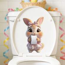 Adesivo de banheiro engraçado com vaca das Terras Altas, estampa de animal fofo segurando um rolo de papel higiênico, adesivo de vinil removível e à prova d'água para banheiro, tampa do vaso sanitário, caixa acoplada e decoração de parede.