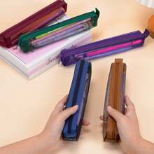 1pc Retro Colorful Mini Mesh Pencil Case, Student Pencil Pouch, See-Through Stationery Bag, Portable Zipper Exam Bag, Stationery Storage Box, Minimalist Pencil Box, Back To School Supplies