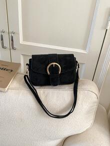 Túi vuông mini phong cách retro mới, dây đeo bằng kim loại và da trang trí, khóa gập, dây đeo dài có thể điều chỉnh, túi đeo chéo mềm mại, tối giản, màu trơn, nhẹ nhàng. - màu đen - Xem 2