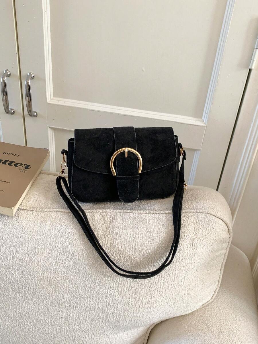 Túi vuông mini phong cách retro mới, dây đeo bằng kim loại và da trang trí, khóa gập, dây đeo dài có thể điều chỉnh, túi đeo chéo mềm mại, tối giản, màu trơn, nhẹ nhàng.