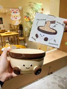 1 pieza Tazón de cerámica con diseño lindo de pie, tazón de frutas para damas, tazón de sopa, tazón de arroz, apto para uso diario en el hogar, fiestas, oficina, fideos instantáneos, campamento al aire libre, picnic, regalos, tazón, jardín - Multicolor - Ver 9