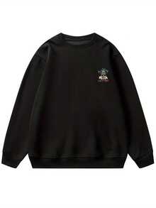 Women's Casual Loose Fit Cotton Sweatshirt With Cartoon Duck Print And Letter Pattern, Versatile For Autumn/Winter - Black - View 4