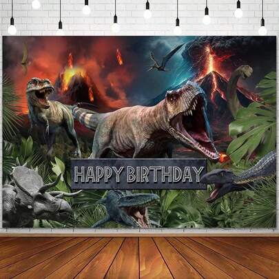 1pc Dinosaur Blessing Birthday Backdrop Poster. Dinosaur Theme Birthday Party Photography Background For Boys. Tropical Dinosaur World Park Birthday Party Decor. Photo Booth Backdrop Poster.
