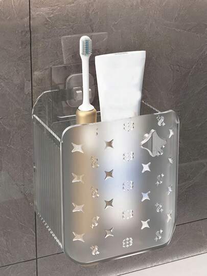 1pc Wall-Mounted Toothpaste And Toothbrush Holder Storage Box For Bathroom Toiletries, Mobile Phone, Air Conditioner Remote Control, And Other Storage. Easy Installation Without Drilling. Space-Saving Bathroom Toothpaste And Brush Organizer. Transparent, Lightweight, No Electricity Required. Freestanding Bathroom Countertop Organizer For Electric Toothbrushes, Toothpaste, And Razors.