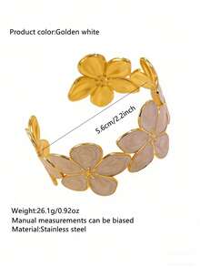 VceTd 1件装时尚花卉珐琅手镯，多色花朵开口手镯，金属宽手镯，适合女性日常通勤或度假佩戴，情人节浪漫礼物 - 金黃色 - 查看 14