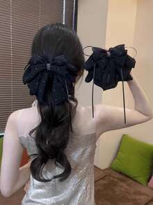 1pc Elegant Starry Sky Mesh Bow Hair Clip, Gentle Princess Style Hair Clip, Girls' Bowknot Ponytail Clip, Starry Pendant Graceful Hair Clip, Half-Zip, Perfect For Festivals, Parties, Weddings, Valentine's Day And Other Occasions Fashion Hair Accessories Elegant Hair Claws Women Hair Clutch Casual Hair Jaw Clip