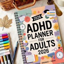 1pc ADHD Planner For Adults & Women - Productivity Organizer With To-Do Lists, Task Lists, Focus Tracker, Daily Planner - Spiral Notebook With Color-Coded Pages
