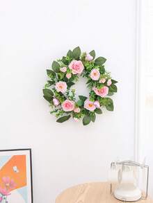 1pc Artificial Rose Green Plant Flower Ring Hanging Decor, Suitable For Valentine's Day, Wedding Party Scene Atmosphere Decoration, Home Living Room Bookshelf Or Window Sill Decoration, As Well As Home Living Room, Outdoor Corridor And Garden Decoration Throughout The Year. - Multicolor - View 7