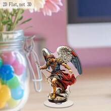 1 Tượng Thánh Michael Tổng lãnh thiên thần cỡ lớn có thể xoay - Thiên thần đứng năng động cầm giáo và khiên, cánh màu xanh vàng, áo choàng đỏ - Vật trang trí để bàn bằng acrylic nặng, thích hợp cho nhà, văn phòng, nhà thờ - Trang trí tôn giáo Cơ đốc giáo trong nhà/ngoài trời - Biểu tượng của sự bảo vệ tâm linh. - Nhiều màu - Xem 7