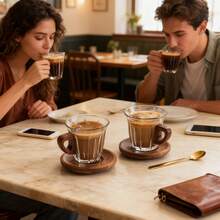 1 pieza Juego de taza de café de vidrio con posavasos, taza de leche, taza de té, taza de latte, con asa, fácil de agarrar, adecuado para cafetería, hogar, uso en restaurante - Multicolor - Ver 3