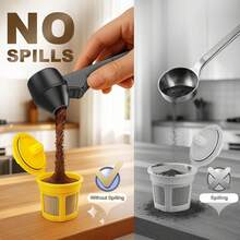 两件套可重复使用咖啡胶囊勺和漏斗套装，防滴漏勺容量为2汤匙，适用于研磨咖啡、蛋白粉和茶叶，漏斗设计防止溢出。 - 彩色 - 查看 4