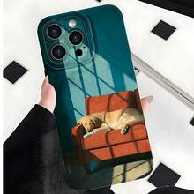 2026 nueva funda de teléfono esmerilada, diseño de perro en sofá rojo para iPhone 17 y modelos de , funda de protección para teléfono, regalo de funda de pareja para novio y novia, presente de vacaciones - Blanco antiguo - Ver 2