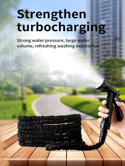 Expandable Magic Hose With 7 Water Spray Functions, Water Gun And High Pressure Car Wash - Ideal For Garden, Lawn And Outdoor Cleaning Needs, Black, Modern Minimalist Design, Perfect For Dog Bathing And Outdoor Cleaning, Essential Pet Supplies | Functional Pet Product | Adjustable Nozzle