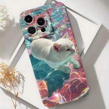 2026 nueva funda de teléfono esmerilada, funda de teléfono con impresión de gato en piscina para  17 15 Pro Max  17 14 Pro  17 13  Galaxy S23 S22 S21 funda protectora para teléfono regalo de pareja para novio novia regalo de vacaciones - Negro - Ver 6