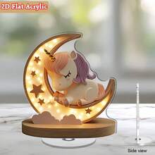 1个2D旋转亚克力独角兽夜灯 - 可爱的睡眠独角兽，月亮和星星图案，可作卧室、客厅、厨房、浴室的桌面装饰，无需电池 - 彩色 - 查看 6