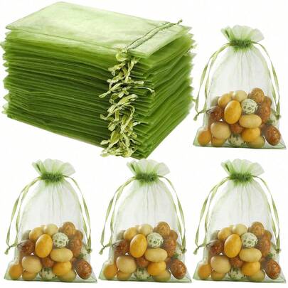 100/50/10 piezas Bolsas de protección de frutas, bolsas de malla verde ligeras y duraderas con cordón, barrera contra insectos y pájaros para uvas, fresas y plantas de jardín, ideal para prevención de plagas y cultivo de frutas y verduras