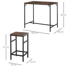 HOMCOM High Table Set With 4 Bar Stools, 5-Piece Kitchen Table Set, Particleboard/Steel, Rustic Brown/Black, 100 X 60 X 88 Cm - Maroon - View 3
