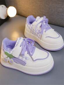 1 Pair Kids' New Fashion Soft-Sole Bow Knit Strap Cute PU Hook And Loop Outdoor Casual Versatile Flat Sneakers, Suitable For All Seasons - Purple - View 7