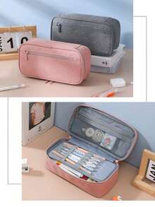Pencil Case Pen Bag, Two Layers Big Capacity Pencil Pouch Pen Organizer Durable Stationery Holder For Marker Organization School Supplies Office Storage Desk Organizing Multi Functional Pencil Case-Black,Pink,Grey - Multicolor - View 6