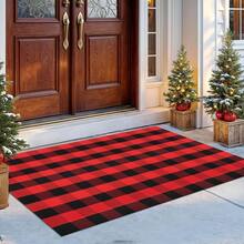 IOHOUZE Christmas Buffalo Plaid Rug 4x6 Ft Outdoor Indoor Rug Red Black Check Washable Area Rug Woven Cotton Checkered Front Porch Mat Christmas Decor For Front Door Entryway Living Room,One-Size,RedandBlack4x6Rectangular - 紅黑相間4x6長方形 - 查看 1