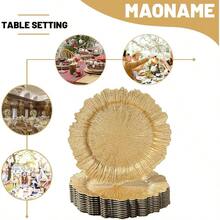 Gold Charger Plates Set Of 12 Reef Plate Chargers For Dinner Plate Round Plastic Table Chargers For Thanksgiving Christmas - Vàng - Xem 7