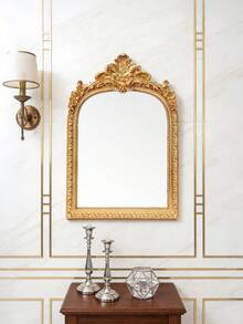 1 Gương treo tường trang trí hoa vòm vàng bằng nhựa, phụ kiện treo tường trang trí nhà theo phong cách Châu Âu, thích hợp để trang trí tường, gương trang điểm và đạo cụ chụp ảnh - Vàng - Xem 8