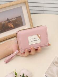 韩版三折钱包，女士钱包，拉链封口，PU皮革材质，日常便携，可装身份证、现金、信用卡，简约时尚商务风，周年纪念、圣诞节、情人节、生日礼物，送给爱人、女孩、女士的理想之选。 - 彩色 - 查看 16
