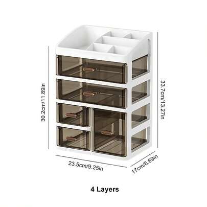 3/4-stufige Make-up Organizer Box mit großer Kapazität – Polierter Desktop-Aufbewahrungskoffer mit Schubladen, staubdichter Kosmetik-Organizer ohne Montage für Parfüm, Cremes, Masken & Bürobedarf