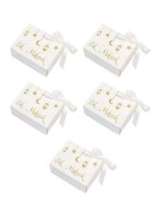 5pcs Eid Mubarak Luxury Gift Boxes, Gold Intricate Lantern/Moon/Star Print, Assorted Finishes (Metallic/Matte) & Colors, Great For Eid Ceremonies, Islamic Wedding Favors, High-End Festival Gifts & Sophisticated Cultural Packaging - 9x7x4cm - View 16