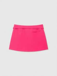 Women's Solid Color Zipper Waist Belt Skorts Summer - Hot Pink - View 2