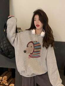 Vintage Print Loose Fit Sweatshirt - Grey - View 2