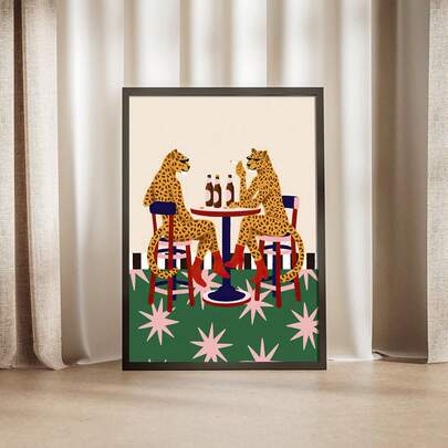 1pc Posterami Leopard Afternoon Leisure Modern Abstract Wall Art - Vertical Frameless Vertical Leopard Pattern Oil Painting Posters/Art Prints, Suitable For Bedroom Decor, Office Decor - Summer And Autumn Animal Theme Decoration, Realistic Color Canvas