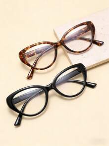 2pcs Elegant Retro Cat Eye Glasses, Ultra-Light Elegant No-Makeup Face Versatile Glasses - Multicolor - View 4