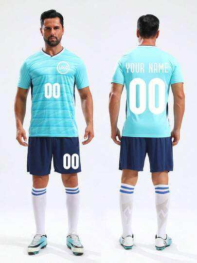 Customized Football Uniform Set For Adult Men, Includes Jersey And Shorts, Personalized With Your Name, Number And Logo, Breathable And Quick-Drying, Durable