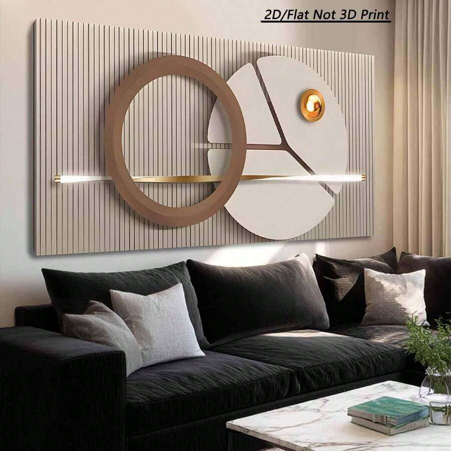 1-Piece Brown And White Minimalist-Style Canvas Wall Art, Medium-Sized Gallery Wrapped Geometric Print, Ready To Hang Home Decor For Living Room, High-Quality Printed Artwork With Sturdy Wrapped Frame, Perfect For Modern Interior Design
