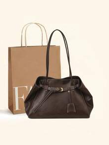 Elegante bolso tote de cuero PU para mujer, diseño vintage con hebilla de cinturón y lazo de ala, bolso de hombro de gran capacidad de moda europea y americana, adecuado para negocios casual, ir al trabajo, compras, citas, regalo - Multicolor - Ver 3