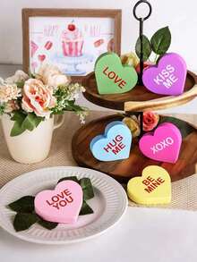 6件套 - 情人节装饰心形桌面摆件，木质多层托盘装饰，可爱“做我的爱人，永远属于你”对话糖心，适合情人节、结婚纪念日礼物、餐桌墙面装饰、圣诞节装饰，多层托盘糖心摆件，农舍风格甜蜜心形桌面装饰，经典家居餐桌装饰礼品 - 彩色 - 查看 8
