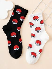 pokemon 2双装男士宝可梦系列皮卡丘图案趣味卡通彩色提花中筒袜，运动休闲，四季皆宜，欧美尺码，舒适透气，色彩鲜艳，适合日常穿着，优质面料，不闷汗 - 彩色 - 查看 3