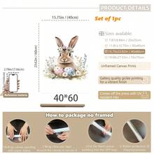 1PC Canvas Wall Art_Nursery Decor Printed Rabbit Burrow Motif, Watercolour Easter Art, Rabbits With Flowers, Spring Blossoms, Farm Animals, Easter Egg Design, Rabbit Garland - Framed Nursery Wall Art Perfectly Suited For Children's Room Decor, Playroom Decor Children's Room Decor Nursery Decor Daycare Decor Girls' Bedroom Girls' Room Decor Children's Room Decor Boys' Bedroom Boys' Room Decor Girls' Bedroom Decor